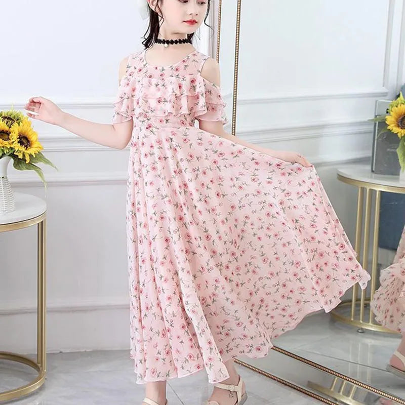 Girls Sweet Flower Princess Dress Summer Puff Sleeve Floral Girl Casual Dresses New Korean Fashion Children's Clothing Vestidos