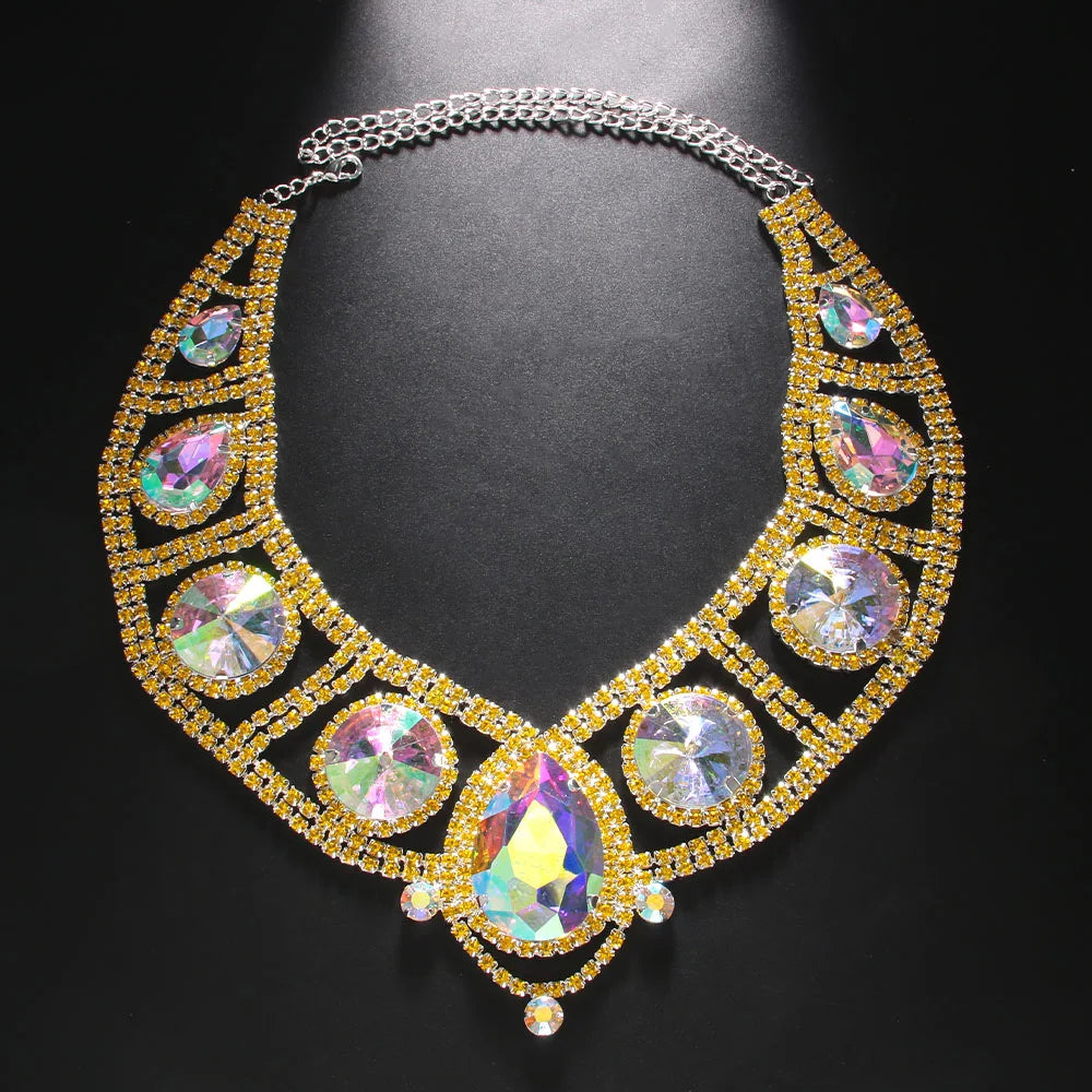 New Yellow Wedding Set Jewelry Brider In India For Women Necklace Earrings Bracelet Set Bridal Accessories Luxury Ladies Banquet
