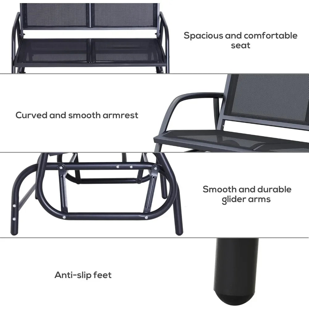 2-Person Outdoor Glider Bench Patio 2 Seater Swing Gliding Chair Loveseat W/Power Coated Steel Frame for Backyard Garden Porch