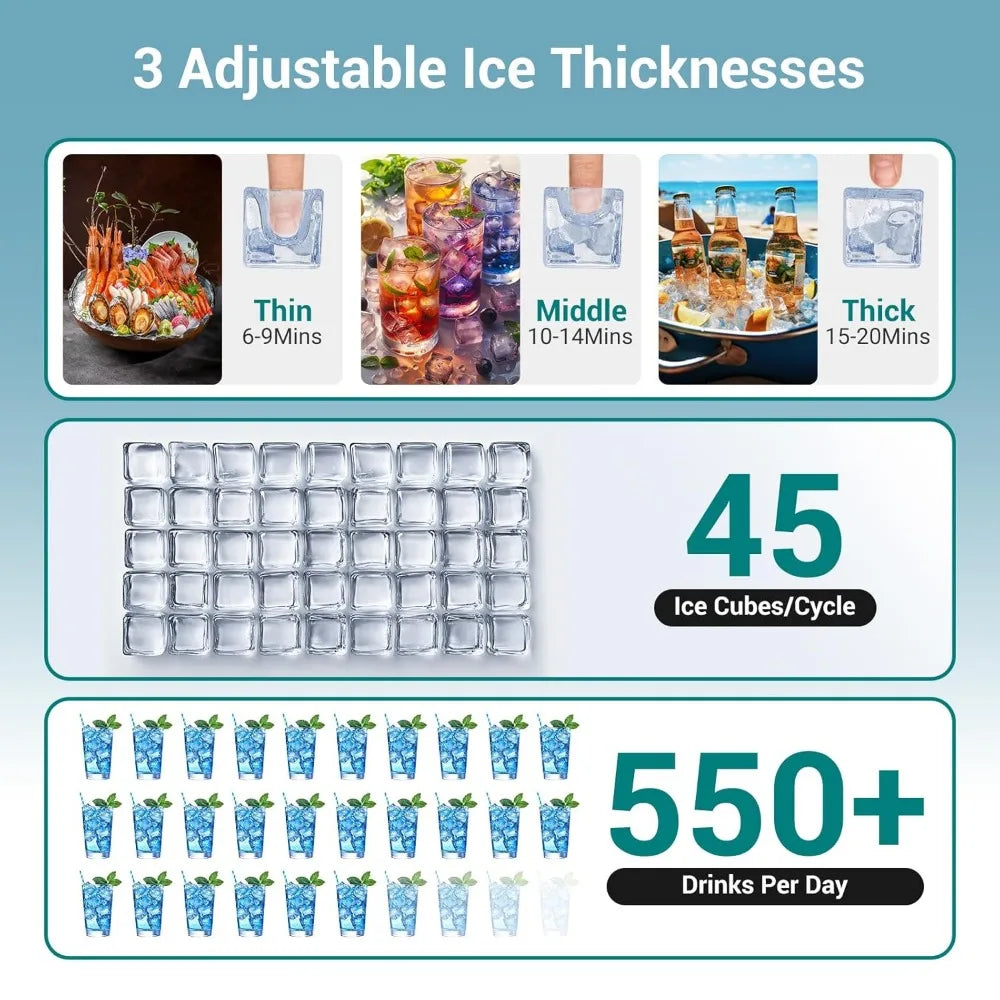 Commercial Ice Maker Machine,Storage Bin, Under Counter Nugget Ice Maker Wide, Ice Ready for Home Bars and Restaurants