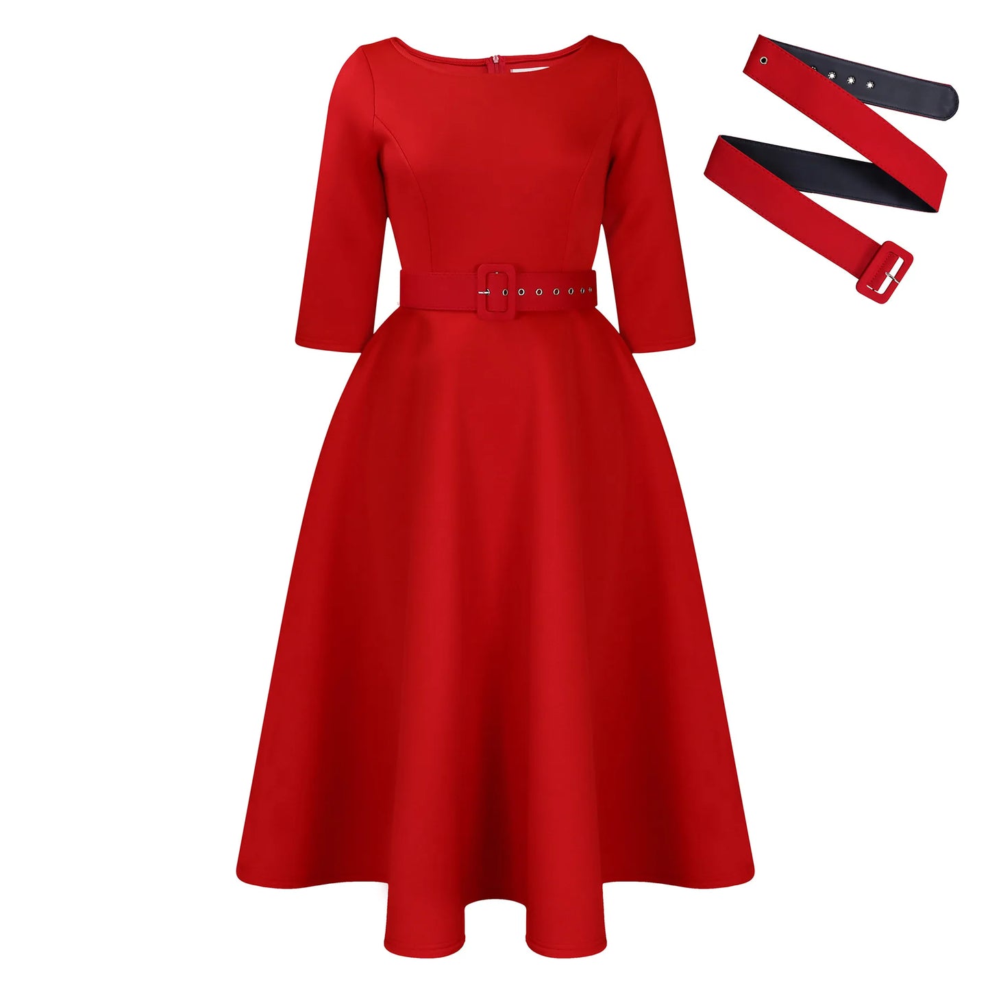 Elegant Women Party Dresses A Line with Waist Belt Three Quarter Sleeves Classy Office Ladies Wedding Guest Gowns Female Dress