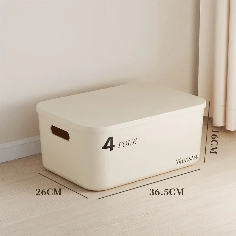Stackable Storage Box with Lid Dustproof Cosmetics Clothing Grocery Storage Trunk Snack Storage Container Toy Storage Bin Basket