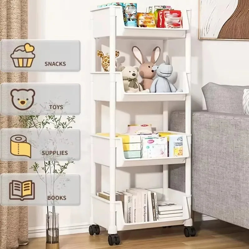 Storage Rack Large Capacity with Wheels Narrow Slit Bookshelf Storages Cart Multi Layer Plastic Living Room Home Organizers