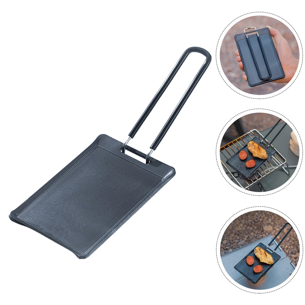 Grill Plate Pans Nonstick BBQ Iron Grilling Pan Camping Tray Foldable Iron Outdoor Kitchen Supplies Small Pan