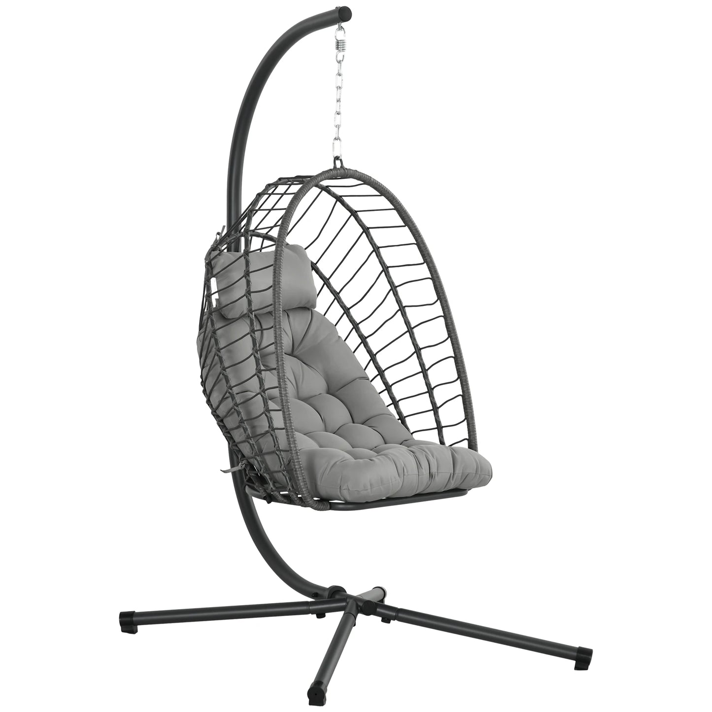 Outsunny PE Hanging Swing Chair w/ Thick Cushion, Patio Hanging Chair, Grey