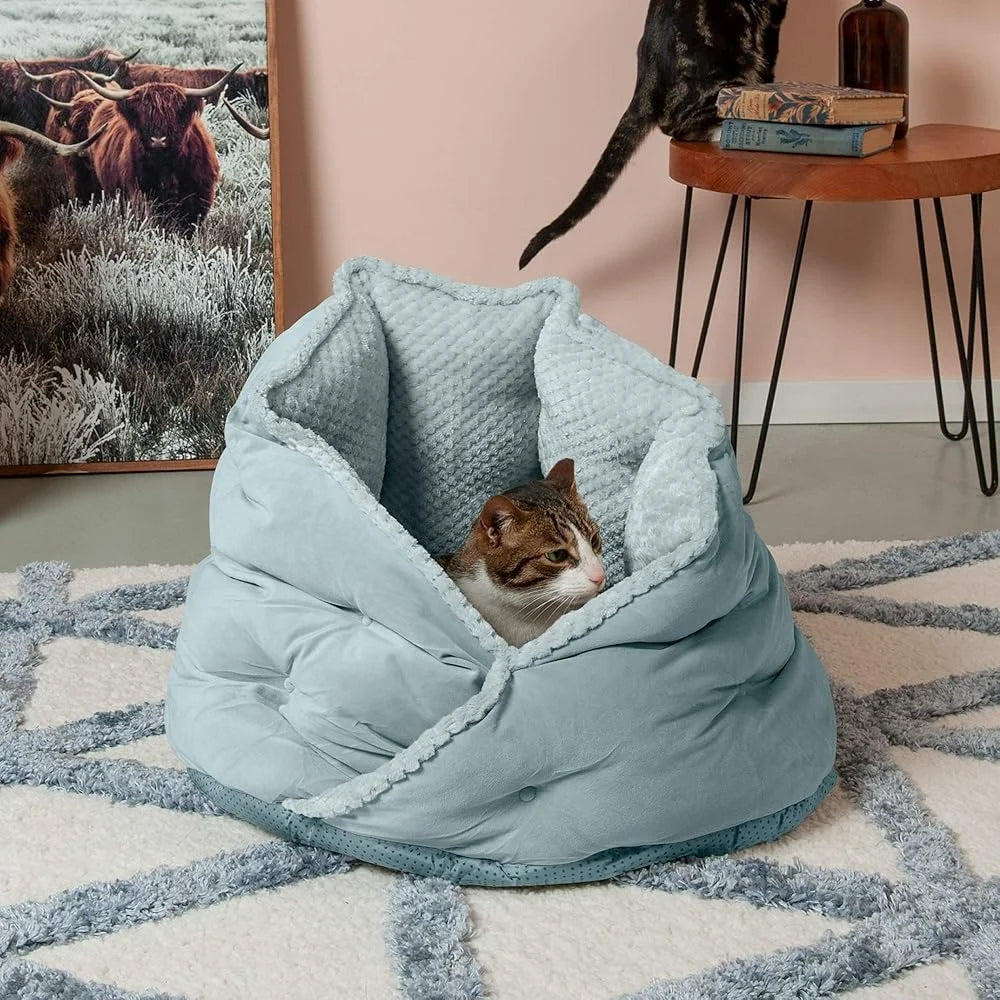 Comfortable Washable Pet Bed Indoor Cats and Small Dogs Fiber-Filled Hug Bed with Non-Slip Base Cozy Plush Sleeping Space