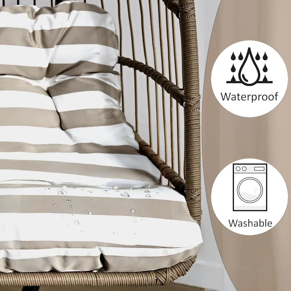 Egg Chair, Rattan Hanging with Cushion, Foldable Garden Patio Hammock Chair with Stand & Adjustable Height, Egg Chair