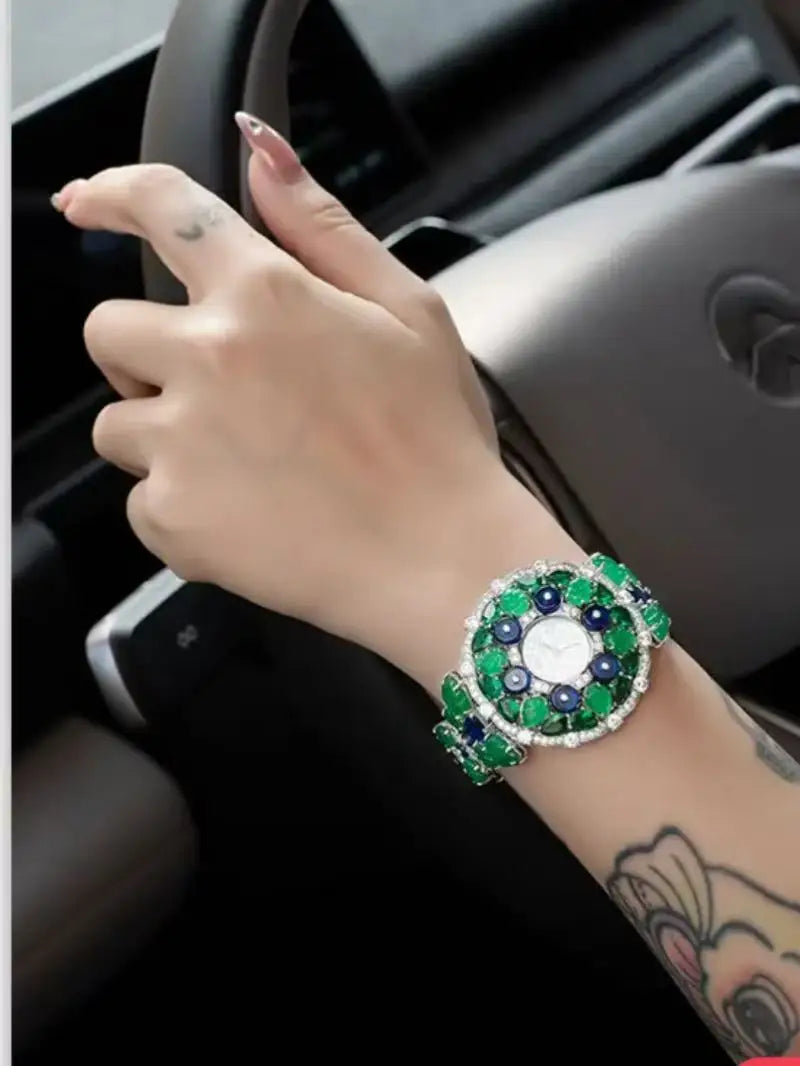 ZOCA Luxury Woman Bracelet Gemstone Wristwatch 925 Sterling Silver Original High Quality Bracelet Elegant Woman Quartz Watch