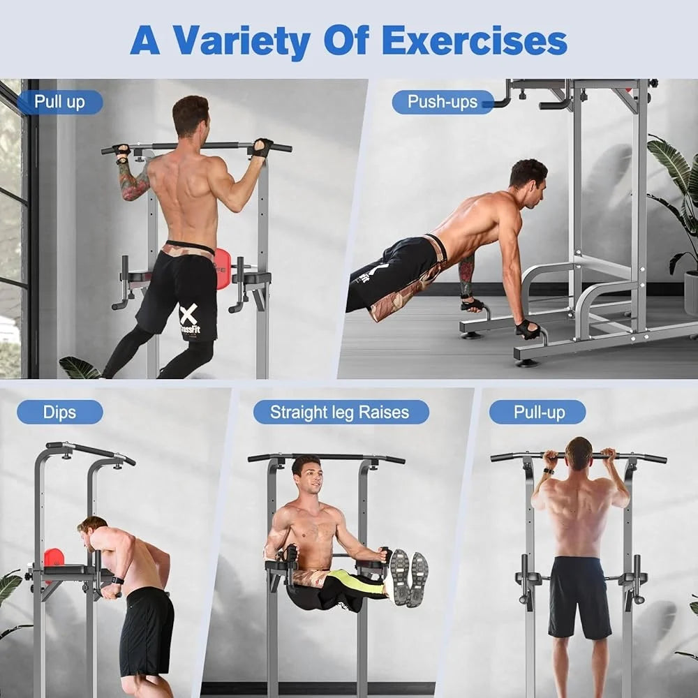 Power Tower Dip Station Pull Up Bar Multi Function Home Gym Strength Training Equipment Adjustable Height Fitness Workout