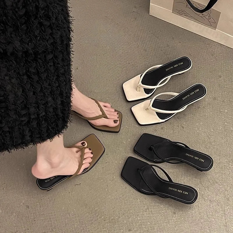 Women's Slippers 2025 Summer Flip Flops High Heel Soft Bottom Fine Heel Casual Rubber Sole Adult Footwear Comfortable Shoes