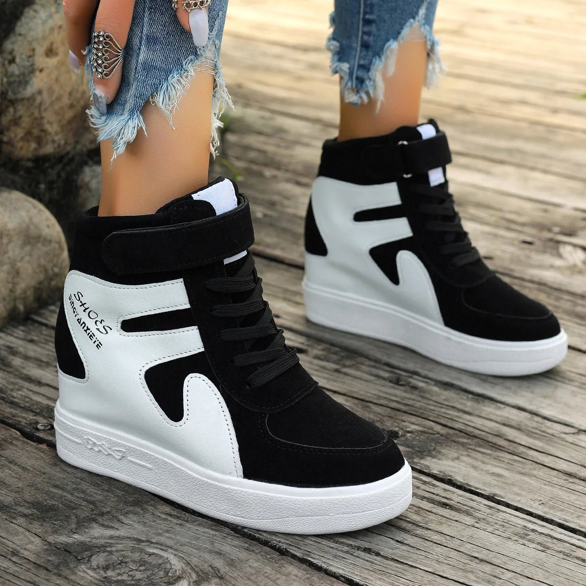 autumn winter sneakers High top Platform Sneakers women Casual Wedges shoes Womens Shoes Black Platform Vulcanize Women fashion