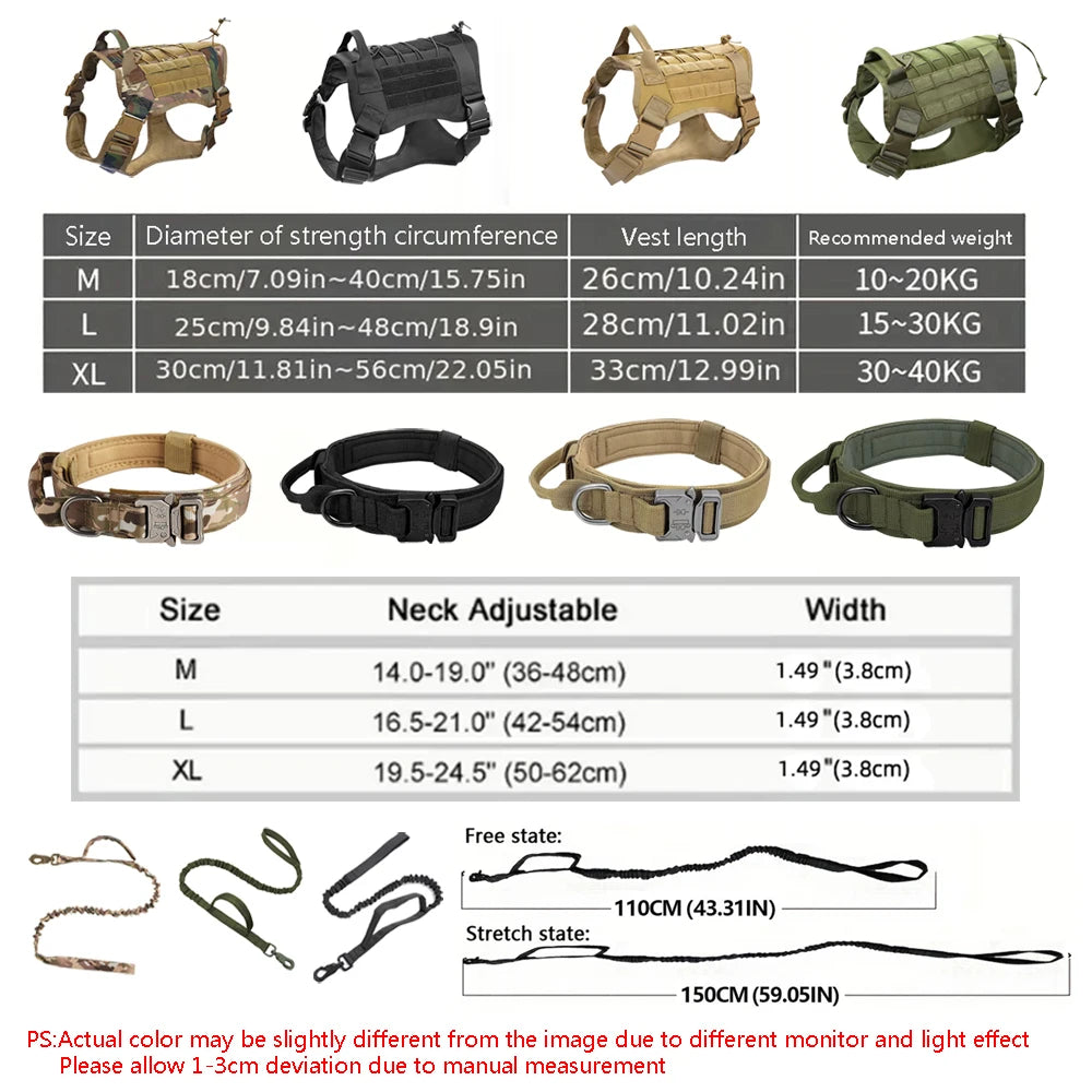 Big Dog Harness Vest Breathable Easy Handle Tactics Dog Collar Medium Strong Nylon Elastic Pet Dog Leash