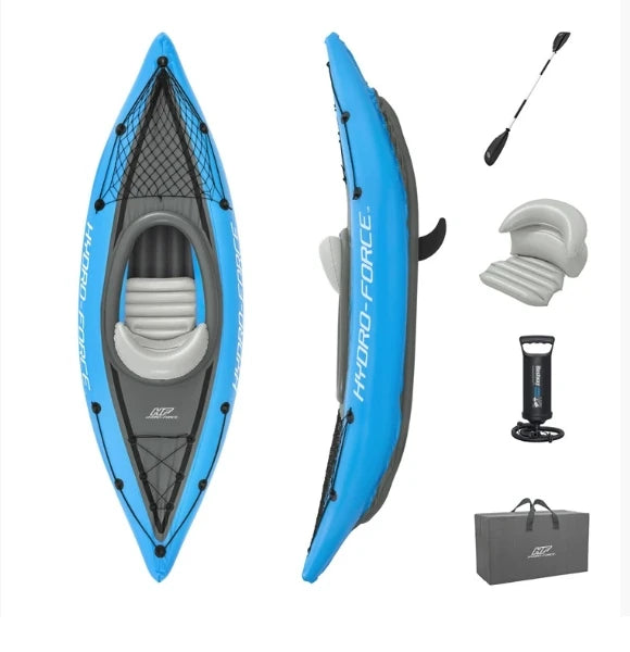 Factory Customized logo Double Layer Kayak Fishing Canoe Rowing 1 Person UV Inflatable Kayak Boats With Detachable Fin