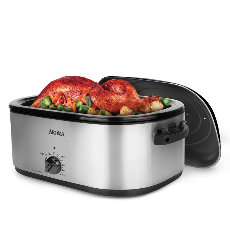 22 Quart Electric Roaster Oven Stainless Steel Self Basting Lid Large Capacity Removable Rack Easy Clean Keep Warm Setting