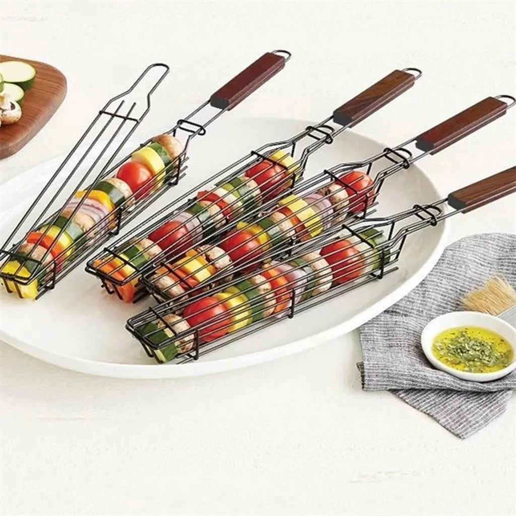 Portable Barbecue Grilling Basket Non-Stick BBQ Grill Mesh Outdoor Garden Picnic Cooking Tool Kitchen Accessories Meat Hamburger