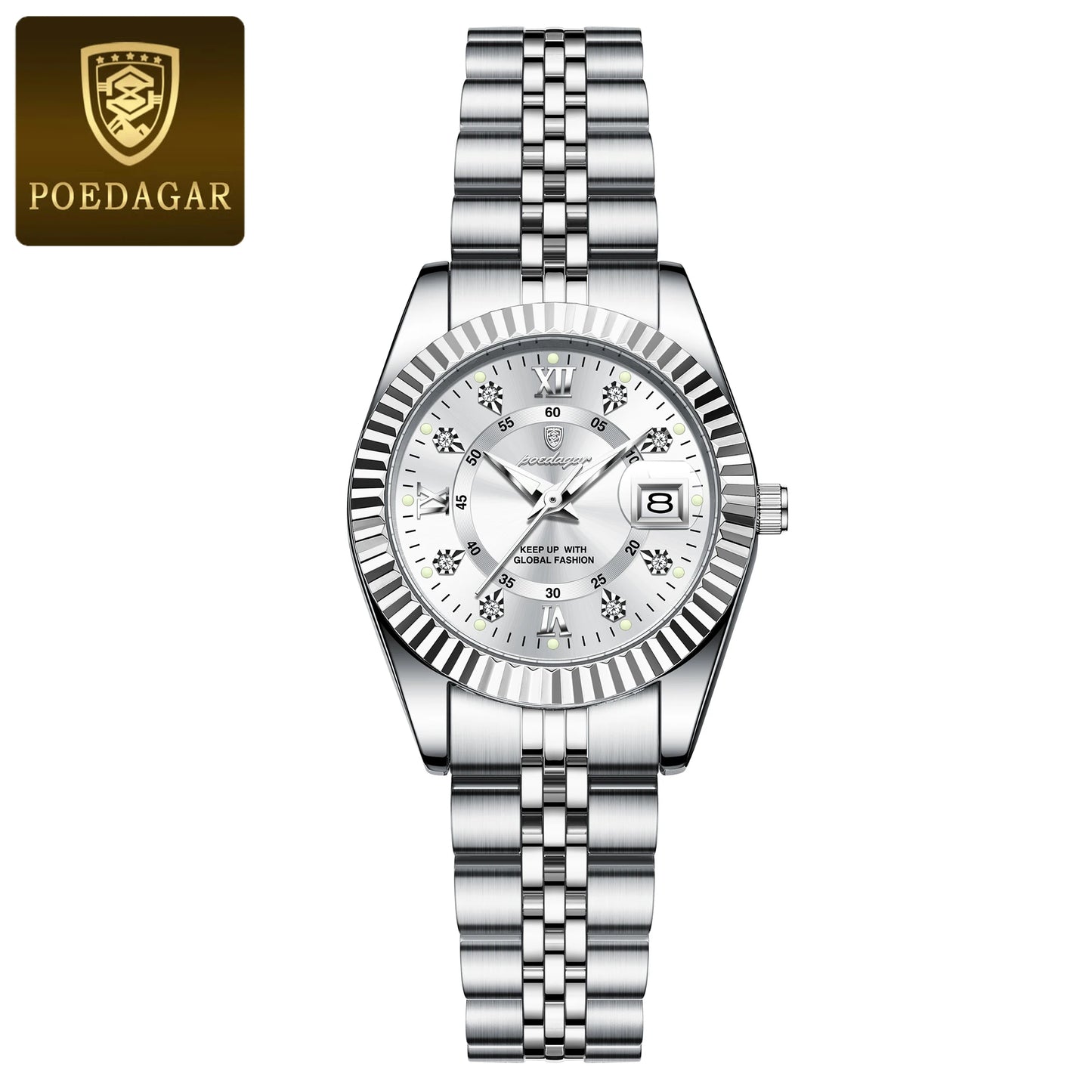 POEDAGAR Luxury Women's Watches Waterproof Luminous Date Ladies Wristwatch Stainless Steel Elegant Quartz Watch For Women Reloj