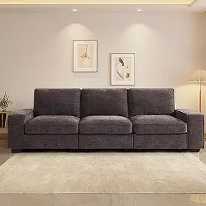 100" Modular Sofa with Seats Storage, Comfy 3-Seater Chenille Fabric Couch for Living Room, Office, Apart W/Deep Seat, USB Char