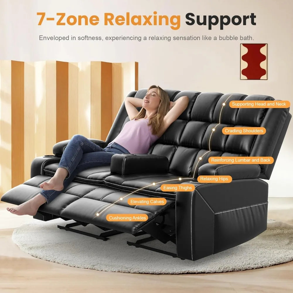 Loveseat Recliner Sofa, Reclining Loveseat with Removable Console, USB Ports & Cup Holders, RV Wall Hugger Double Recliner Couch