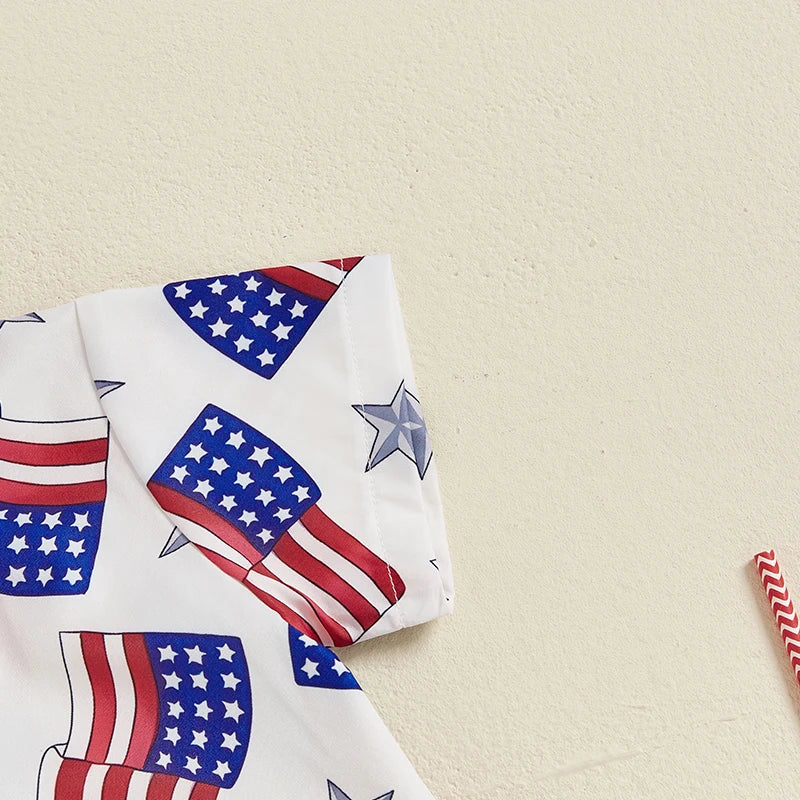 Infant Boy Independence Day Apparel Red White Blue Star Stripe Print Bowtie Top Shorts Set Kids Clothing for July 4th