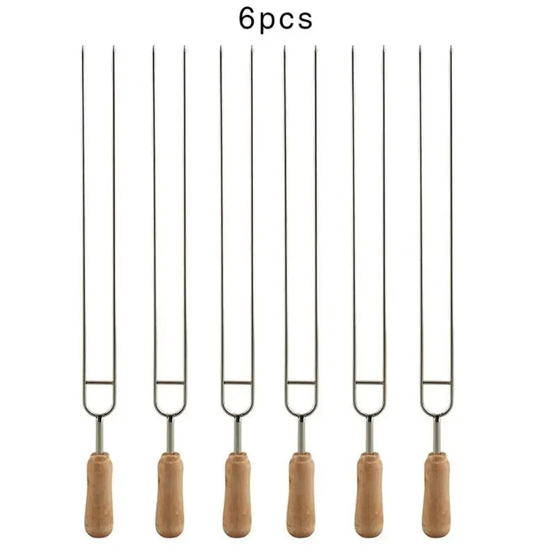 6pcs Stainless Steel U-Shaped Barbecue Brazing Fork Needle Grilling Skewers Double Prong bbq grill outdoor kitchen gadgets
