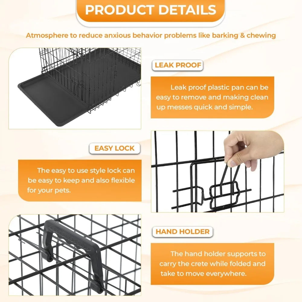 Large Dog Crate Kennel for Medium Large Dogs Metal Dog Cage Double-Door Folding Travel Indoor Outdoor Puppy Playpen