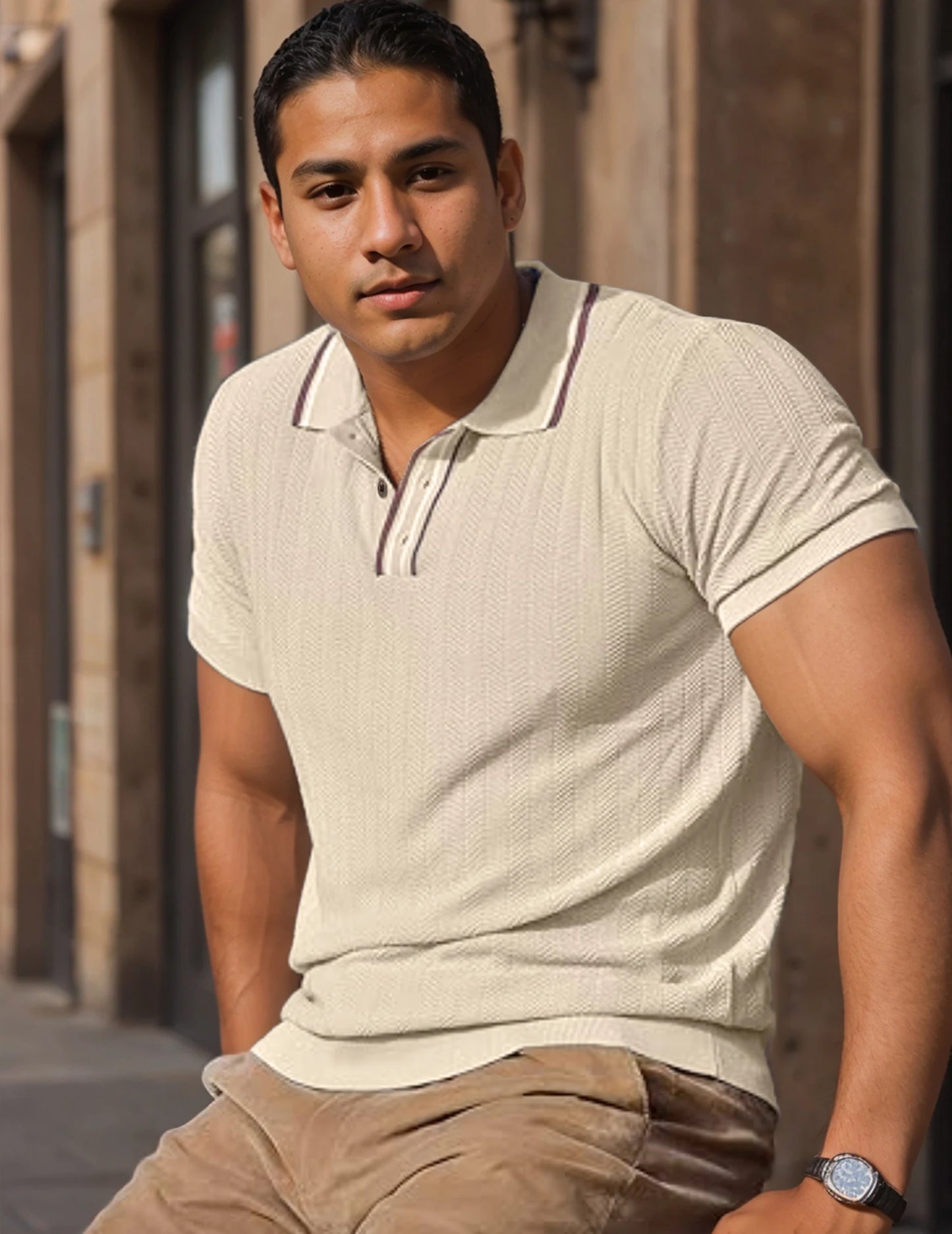Men's Knitted Short Sleeve Textured Pullover Sweater, Stylish and Comfortable, Suitable for Casual Spring and Summer Wear"