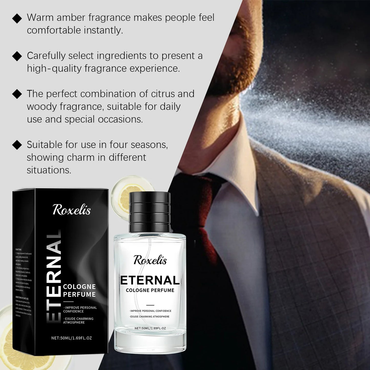 Roxelis 50ml Men's Cologne Pheromone Perfume Charm Release Long Lasting Fragrance Daily Dating Atmosphere Freshing Body Perfume
