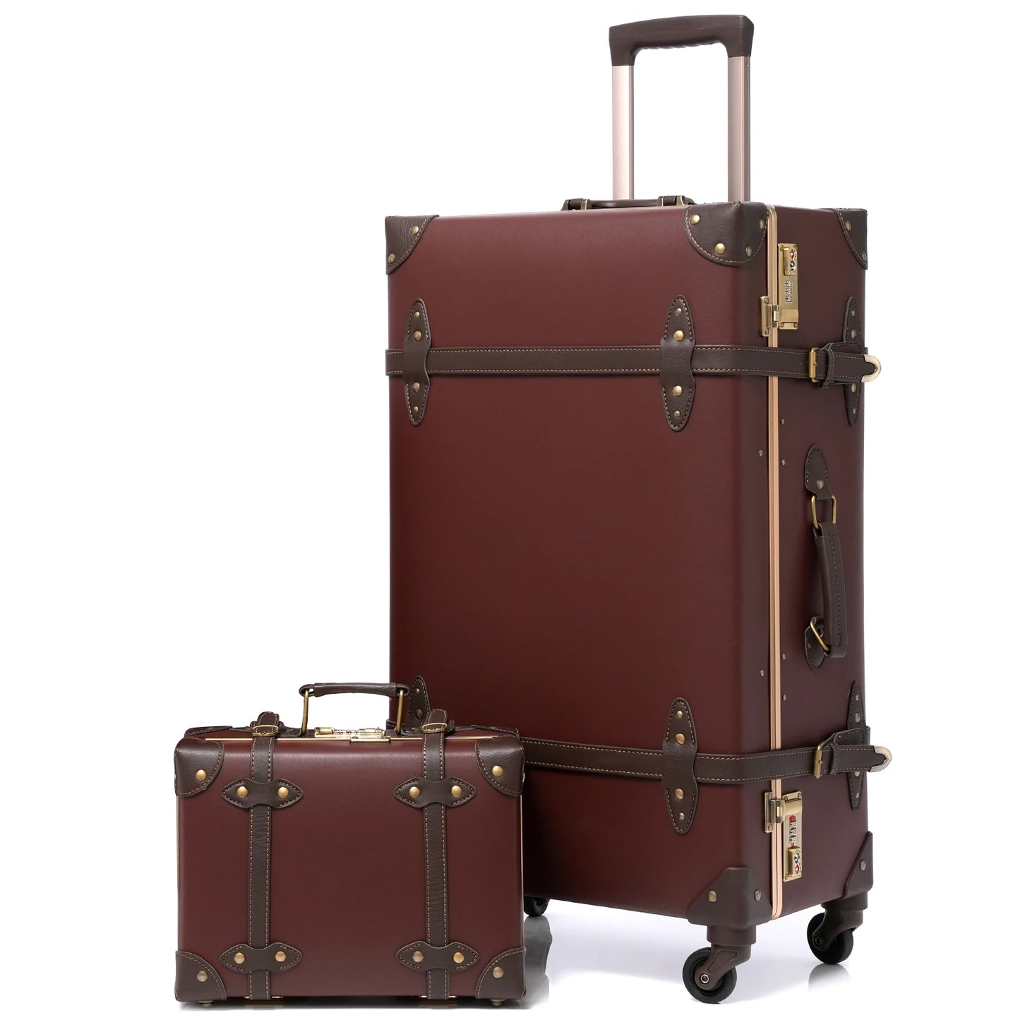 urecity Vintage Luggage Set 2 Piece Retro Trolley Luggage Bag Travel Luggage set with Spinner Wheels, TSA Lock and Handbag