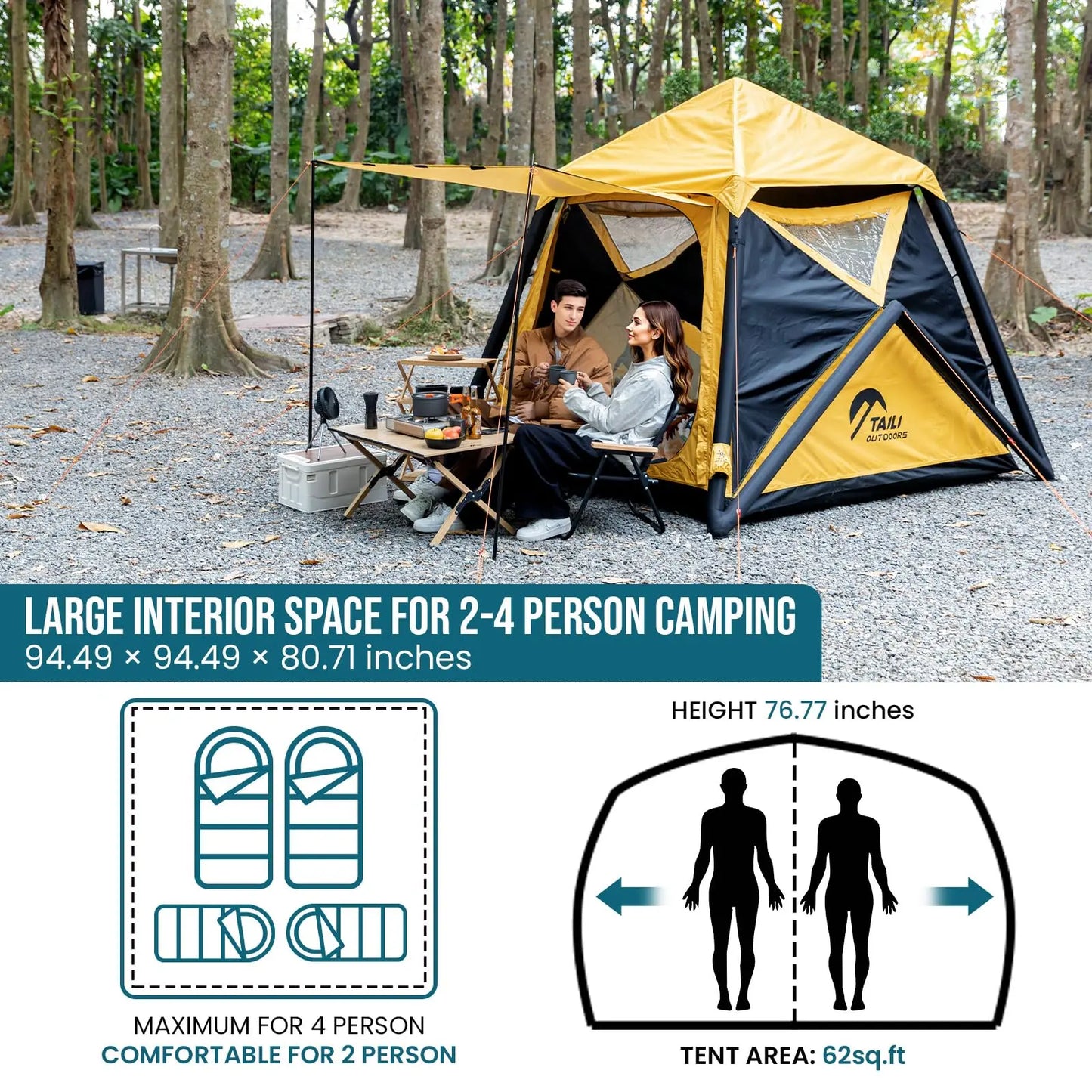 Tent for Camping with Hand Pump for 4/8 Person, Easy Setup Outdoor Inflatable