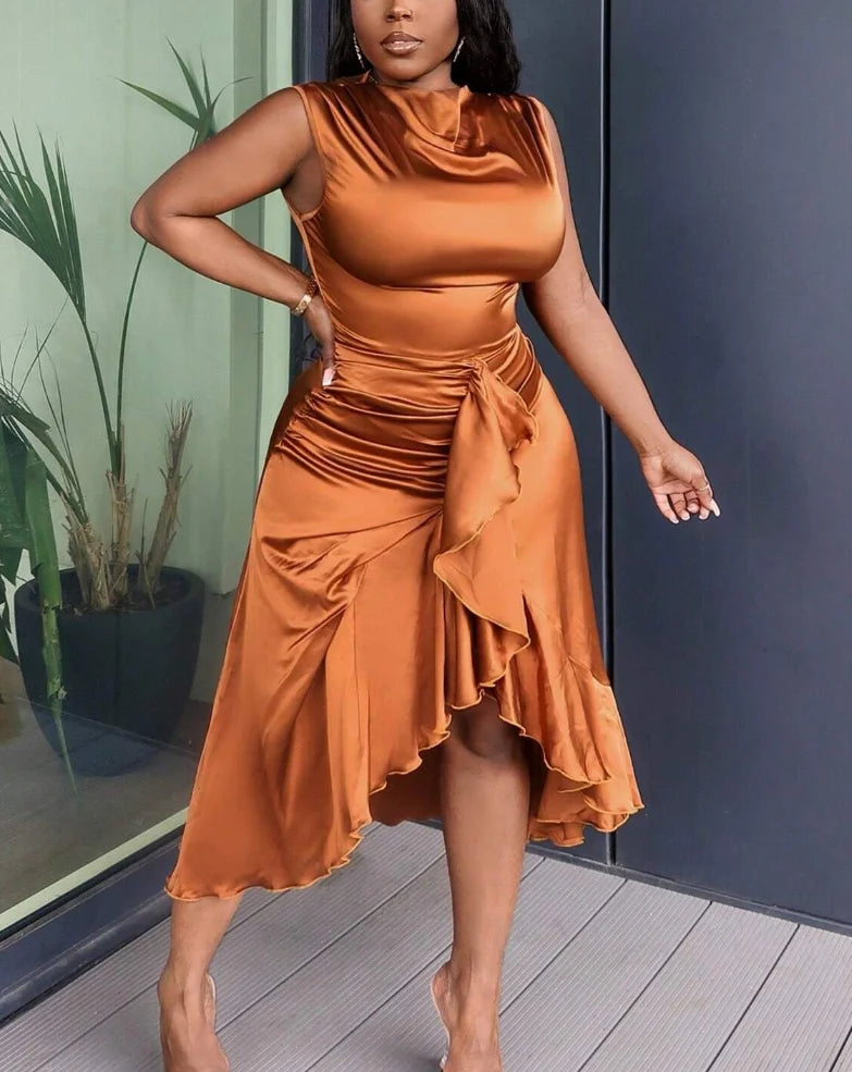 Women's Fashion Sleeveless Dress Elegant Slim Fit - Asymmetric Ruffle Hem Cocktail Party Dress for Night Out Evening Wear