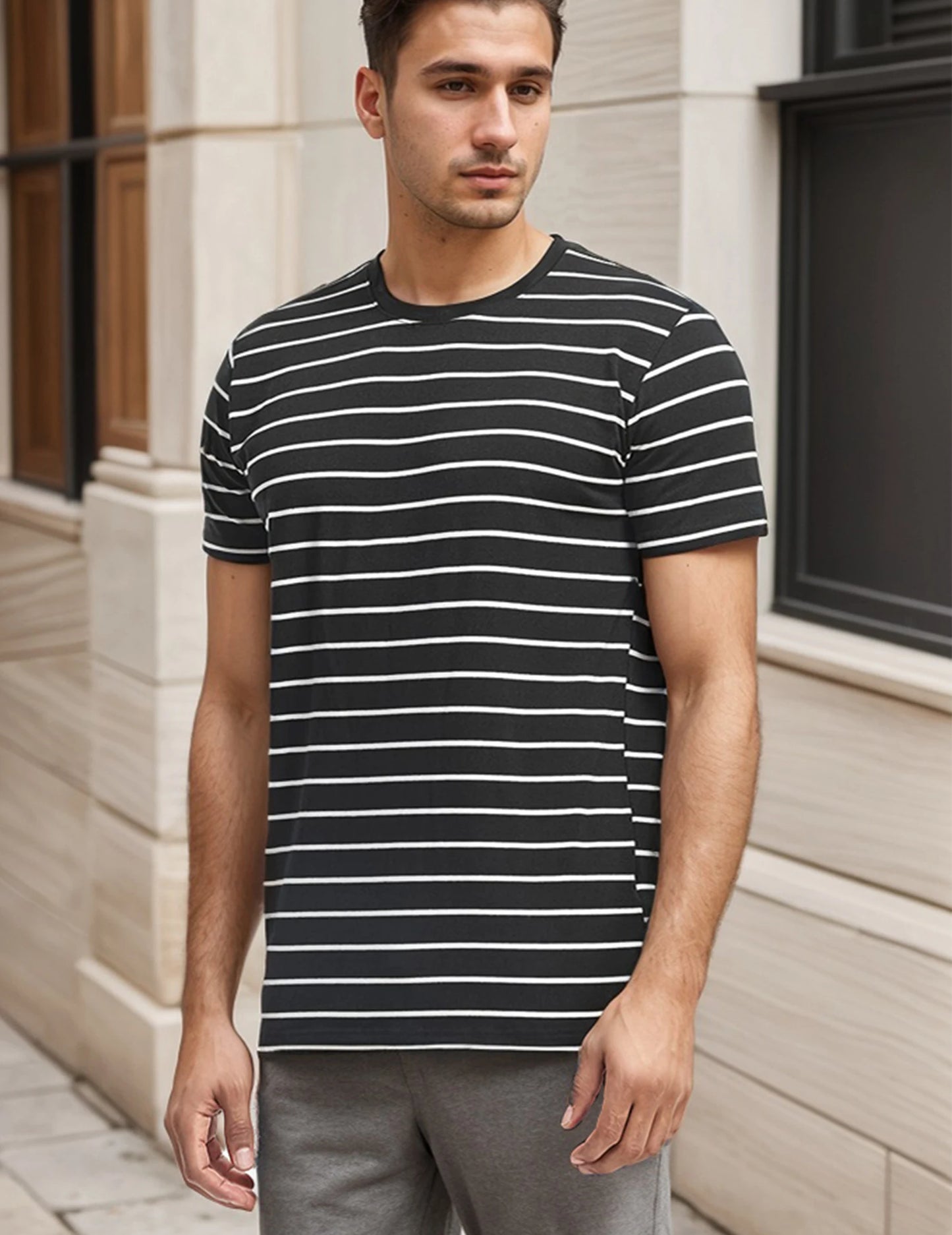 Men's Crew Neck Striped Short Sleeve T-Shirt - Comfortable and Soft Cotton Fabric for Casual Summer Outfits