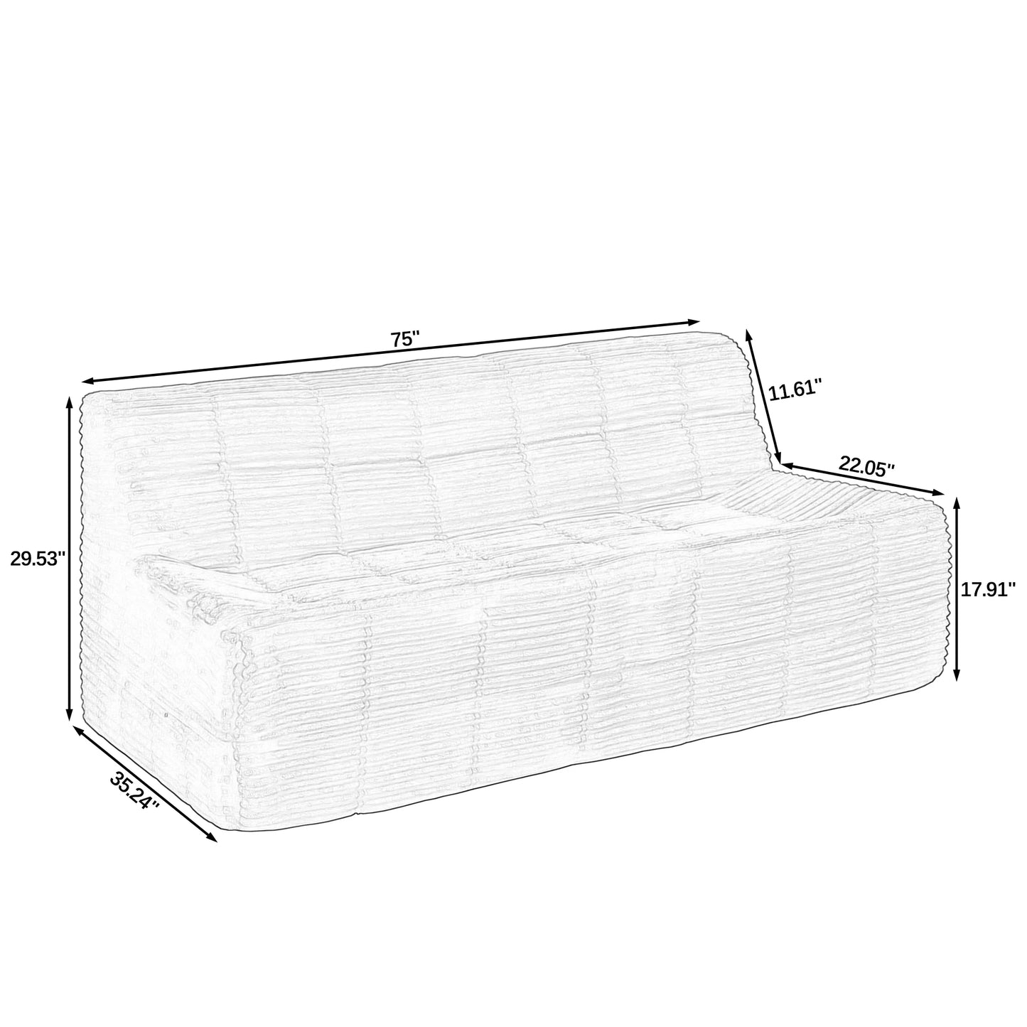 Niccae Modern 3-Seat Corduroy Sofa - Cloud Couch Design, Full Sponge Compression, No Assembly, Space-Efficient for Living Room