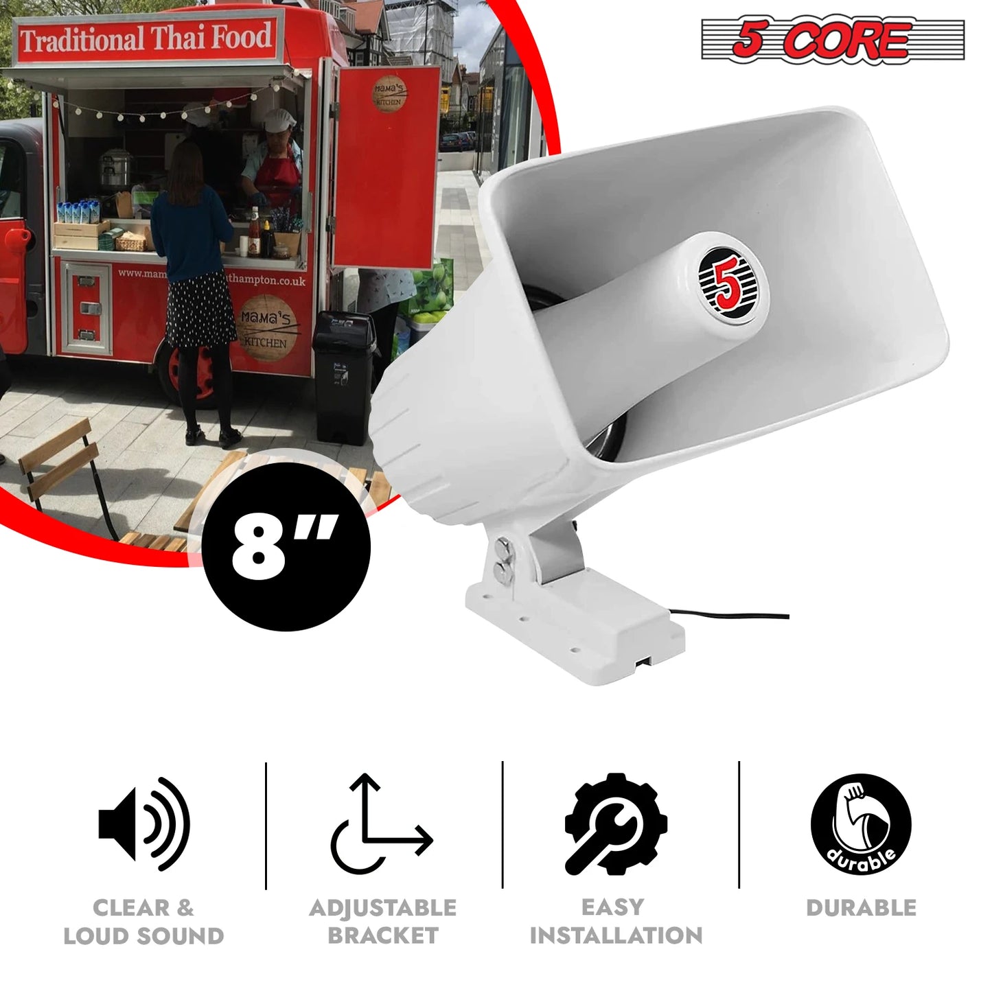 5 Core PA Horn Speaker 8Pcs 8 Inch 65W Loud Audio Outdoor Speakers System 8Ohm Reflex Megaphone-HW 508 WH 8PCS