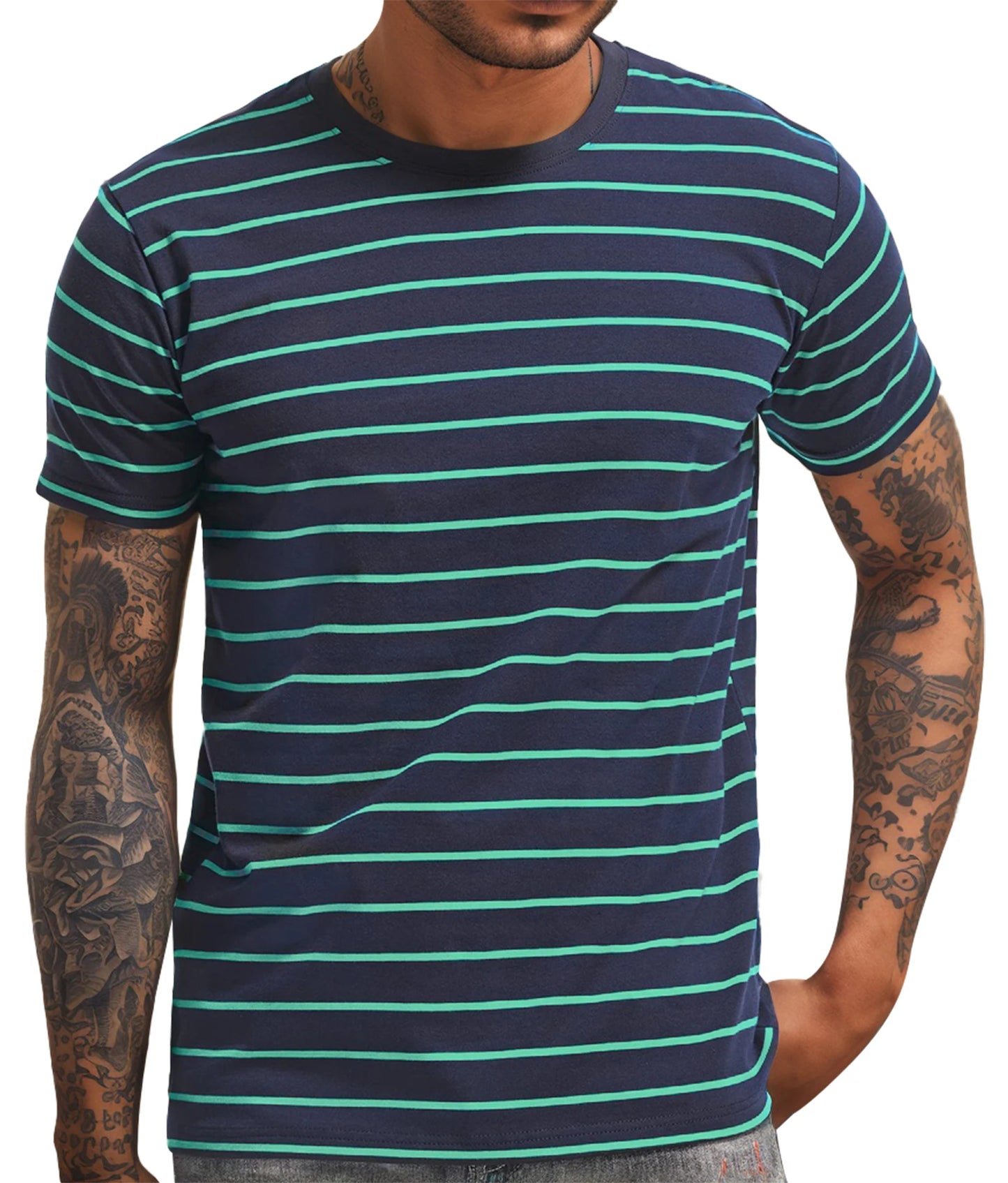 Men's Crew Neck Striped Short Sleeve T-Shirt - Comfortable and Soft Cotton Fabric for Casual Summer Outfits