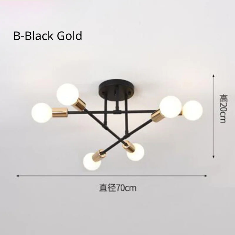 Dropshipping Modern Sputnik Chandelier Nordic Semi Flush Mount Ceiling Lamp Brushed Antique Gold Home Decor Lighting Fixture
