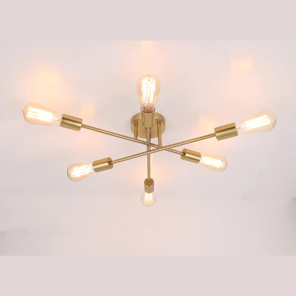 Dropshipping Modern Sputnik Chandelier Nordic Semi Flush Mount Ceiling Lamp Brushed Antique Gold Home Decor Lighting Fixture