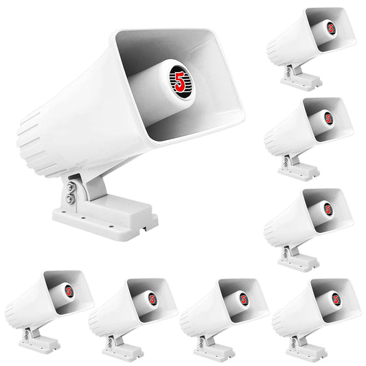 5 Core PA Horn Speaker 8Pcs 6 x 4" 50W Loud Audio Outdoor Speakers System 8Ohm Reflex Megaphone-HW 405 WH 8PCS