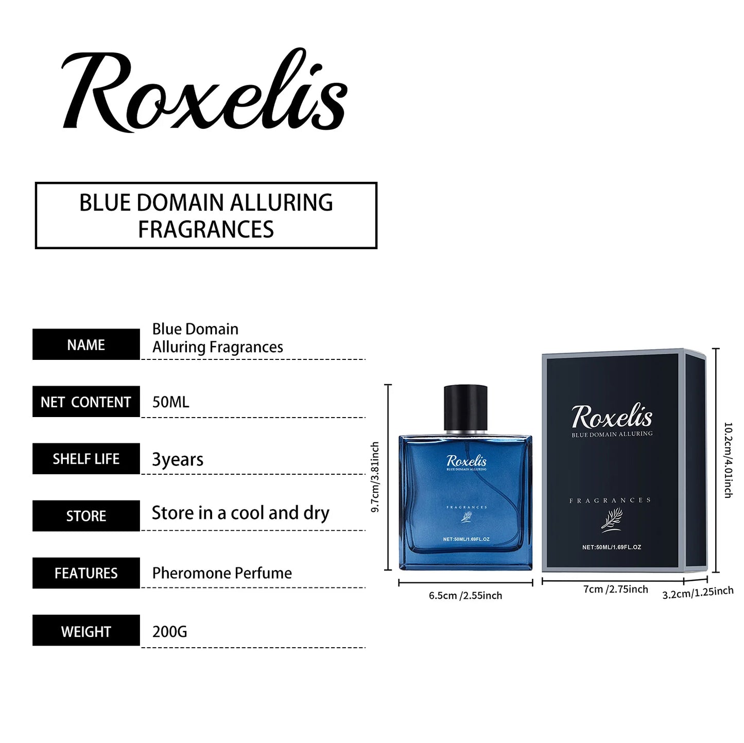 Roxelis 50ml Charmig Cologne Perfume Spray Men's Blue Domain Fragrance Lasting Scent Pheromone Flirting Romantic Dating Perfume