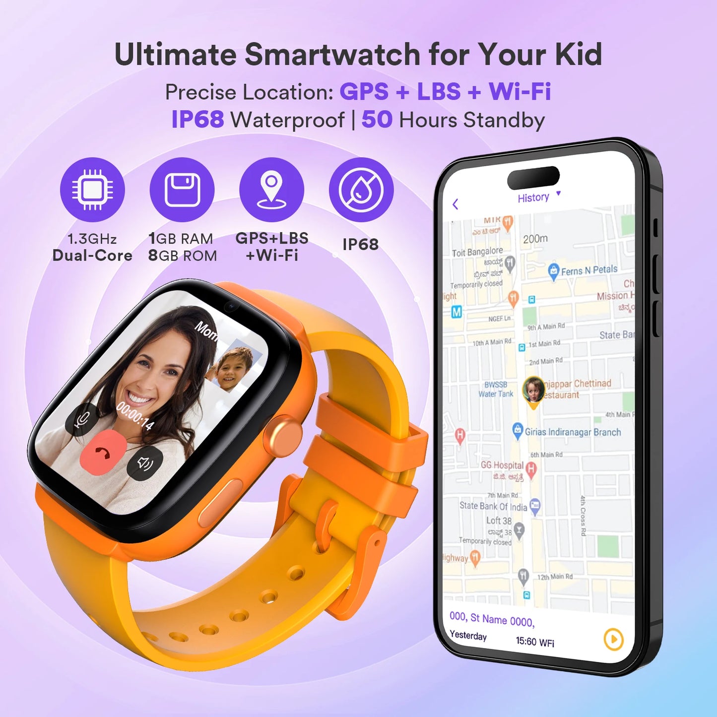 4G Kids Smart Watch with SIM Card GPS Tracker, Video Call, SOS Emergency, Parental Control, Waterproof Gift for Boys and Girls