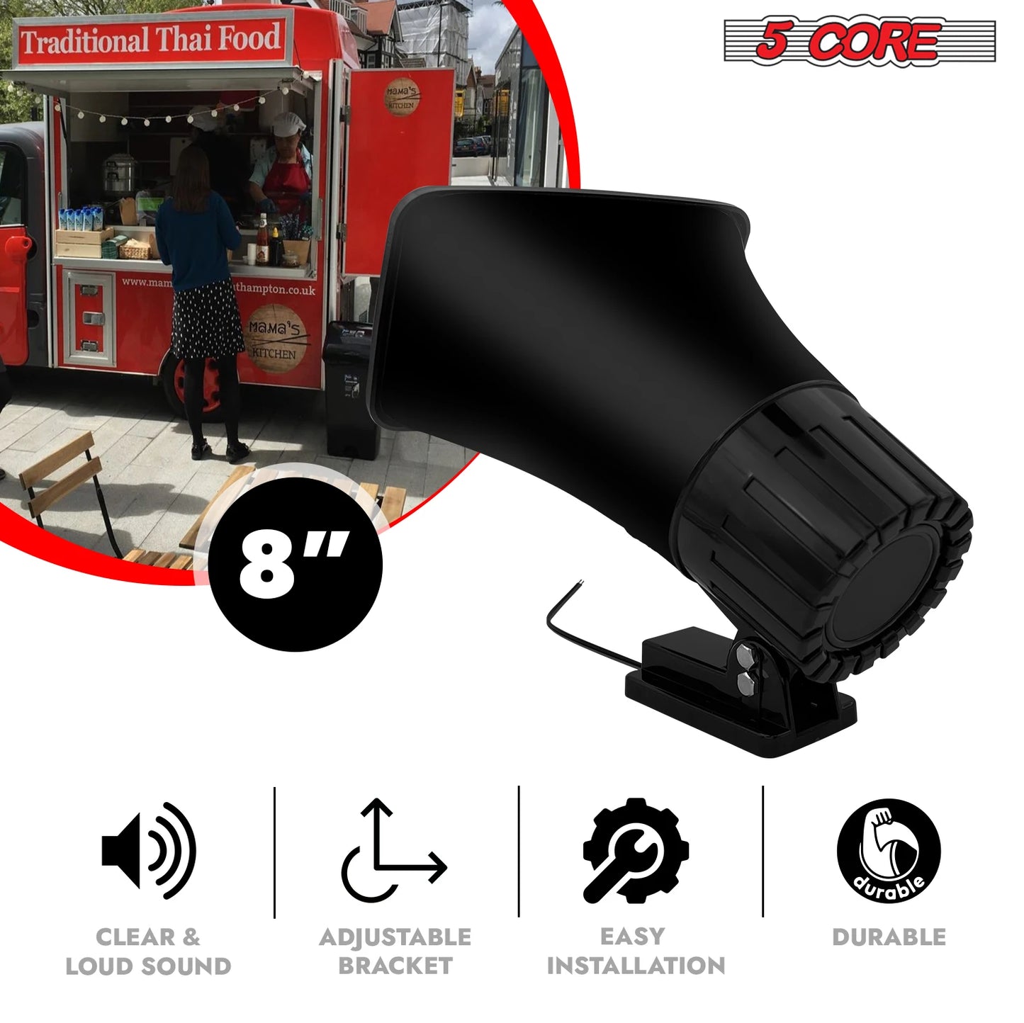 5 Core PA Horn Speaker 8Pcs 8 Inch 65W Loud Audio Outdoor Speakers System 8Ohm Reflex Megaphone-HW 508 BLK 8PCS