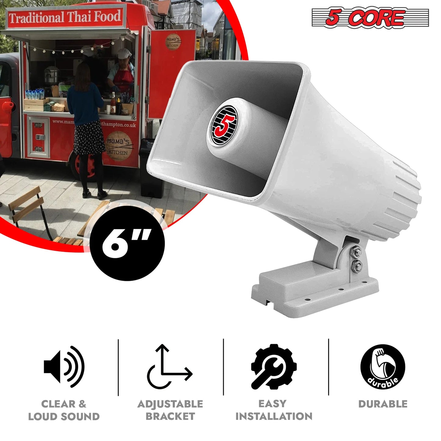 5 Core PA Horn Speaker 8Pcs 6 x 4" 50W Loud Audio Outdoor Speakers System 8Ohm Reflex Megaphone-HW 405 WH 8PCS