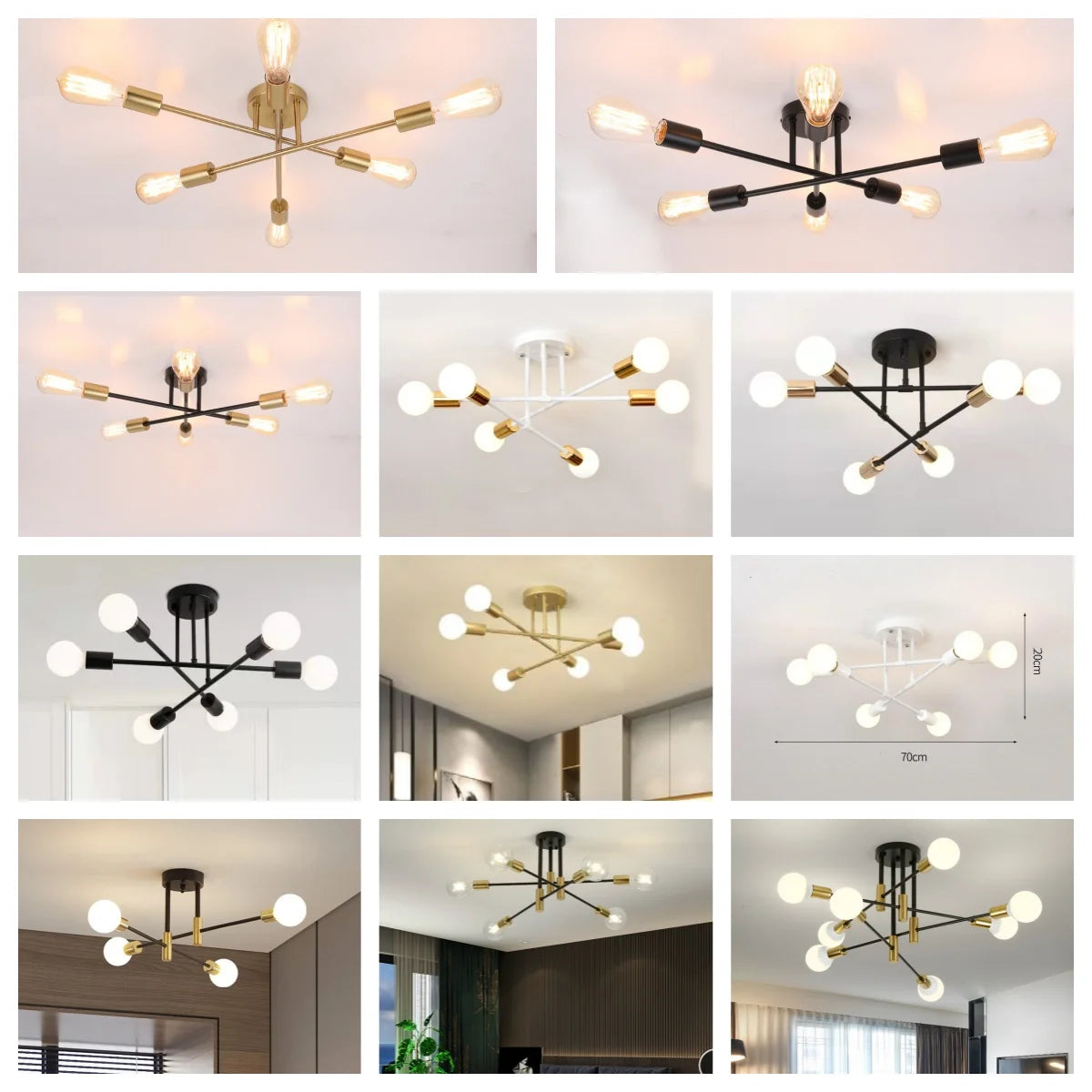Dropshipping Modern Sputnik Chandelier Nordic Semi Flush Mount Ceiling Lamp Brushed Antique Gold Home Decor Lighting Fixture
