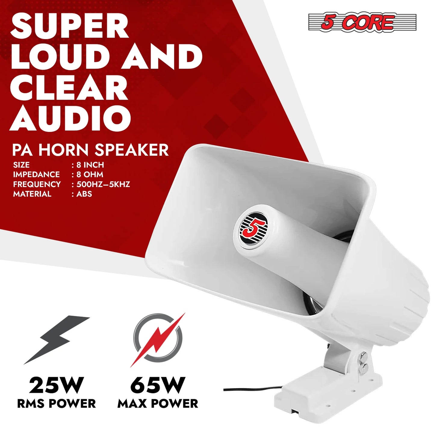 5 Core PA Horn Speaker 8Pcs 8 Inch 65W Loud Audio Outdoor Speakers System 8Ohm Reflex Megaphone-HW 508 WH 8PCS
