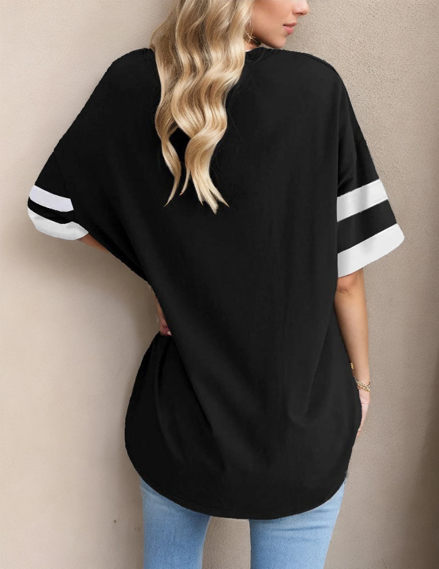 Women's Oversized T-Shirt Loose T-Shirt Half Sleeve Crew Neck Color Block Cotton Tunic Top