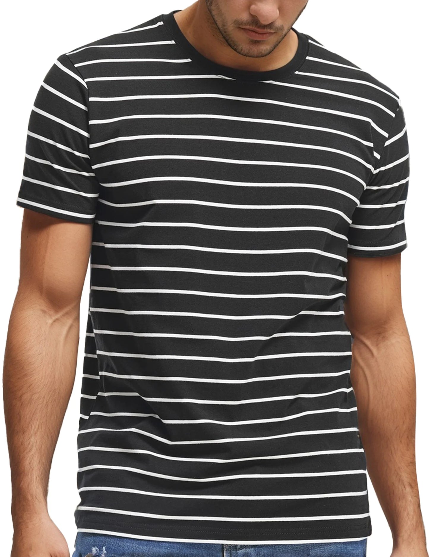 Men's Crew Neck Striped Short Sleeve T-Shirt - Comfortable and Soft Cotton Fabric for Casual Summer Outfits