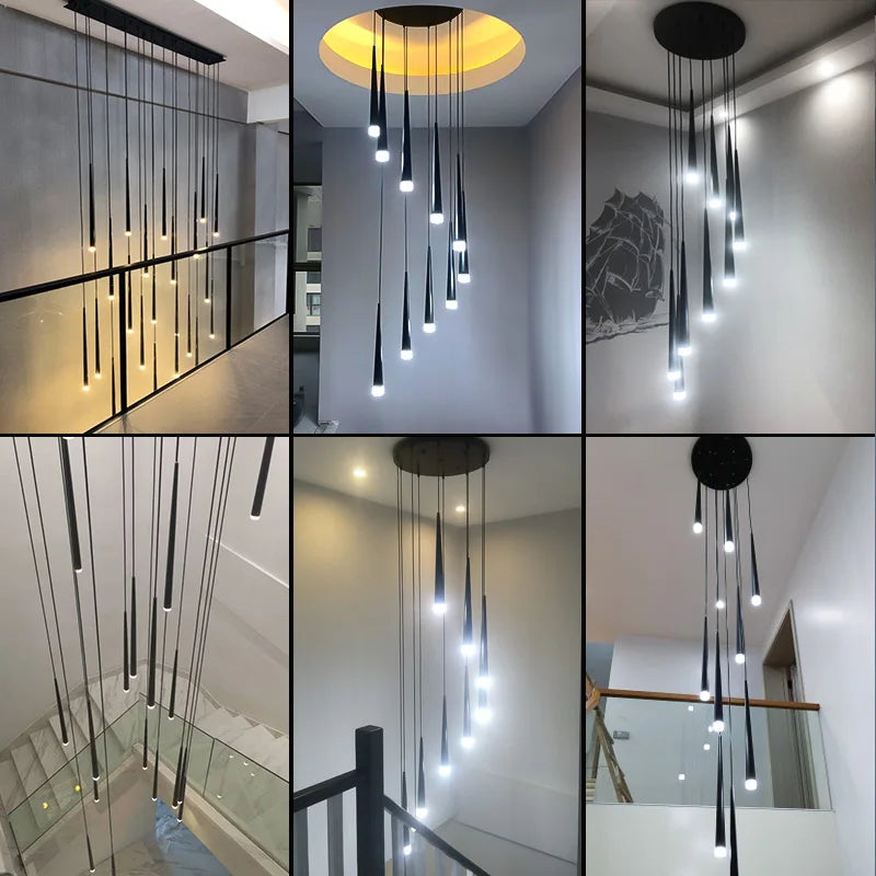 staircase Ceiling chandelier Home decor loft style modern nordic lamp led lights black pendant lamp 2021 Hanging light fixture