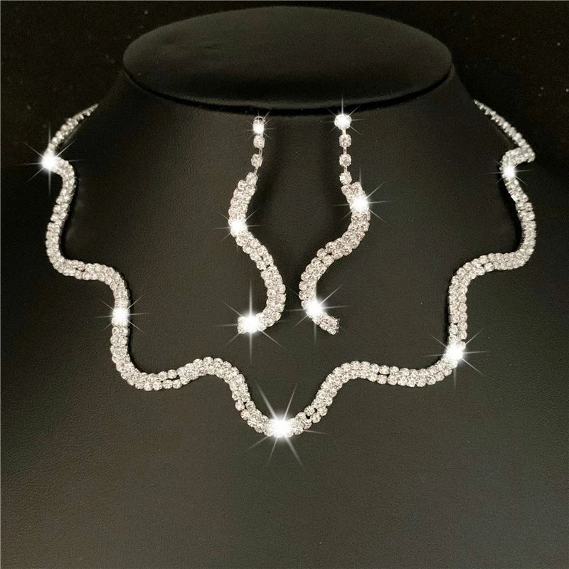 Fashion Wedding Bridal Jewelry Sets For Women Rhinestone Austrian Crystal Jewelry Set Bracelet Earrings Set Indian Accessories