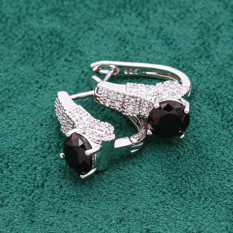 Exquisite 925 Silver Jewelry Sets For Women Black White Crystal Bracelet Earrings Necklace Pendant Ring Wedding Christmas Gift