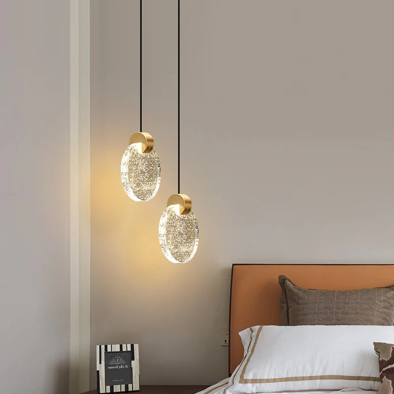 Minimalist light luxury master bedroom bedside chandelier net red background wall crystal Pendant light room small led lamp