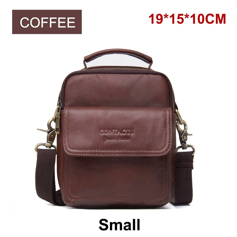 CONTACT'S Genuine Leather Shoulder Bags Fashion Men Messenger Bag Small Ipad Male Tote Vintage New Crossbody Men's Handbags